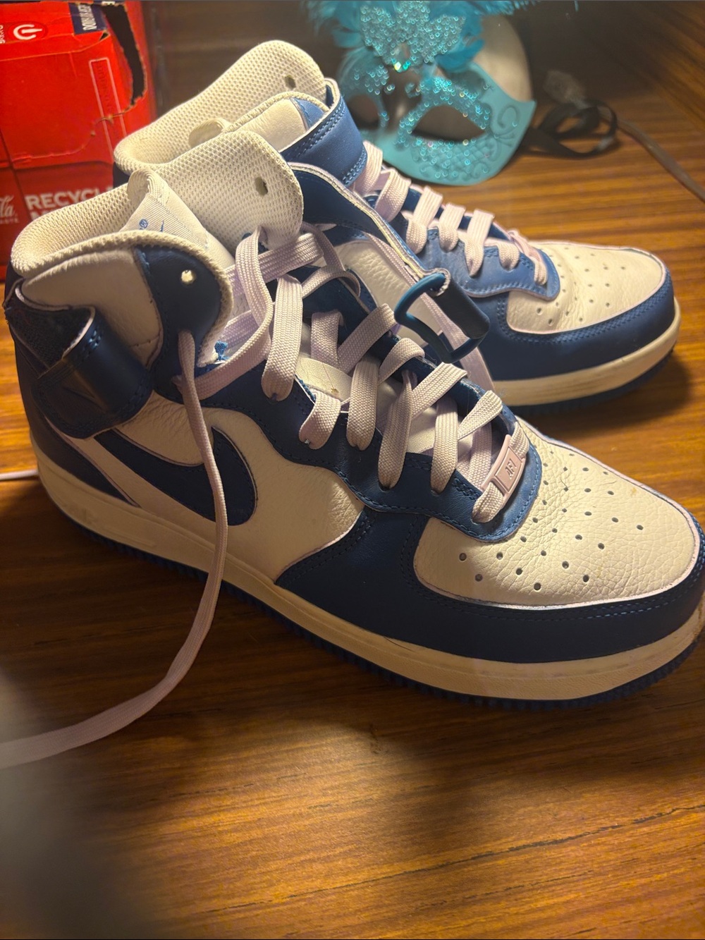 Nike Air Force 01 Mid Sneakers in military Blue, White and Purple Laces